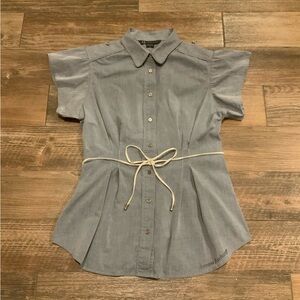 Armani Exchange Women Medium Chambray Denim/Gray Button Down Shirt Pleated
